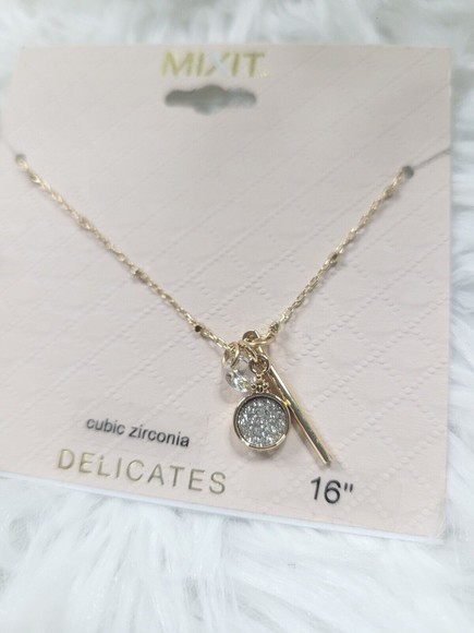 [358] MIXIT Cubic Zirconia Gold Rhinestone Necklace - Picture 1 of 3